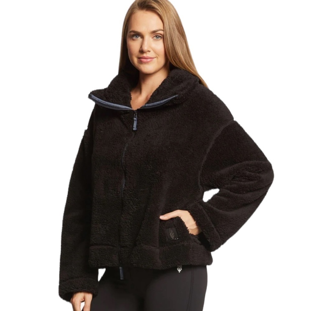 Free‎ People Dazed Hi Neck Zip Sherpa Jacket Black Large - Picture 5 of 16
